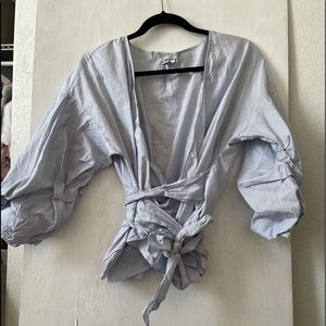 blue wrap around top